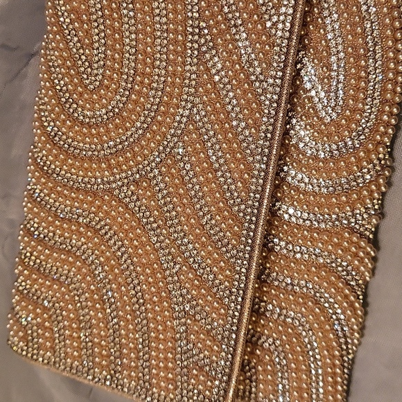 Badgley Mischka Elegant Golden Gem Pearlized Clutch Bag W Chain Shoulder Strap